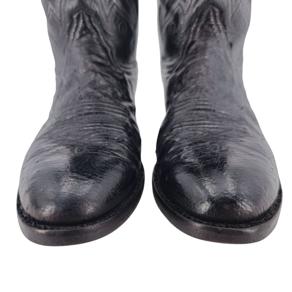 Luskey's Ryon's Mens size 9.5D Black Ostrich Exotic Leather Cowboy Western Boots - Picture 7 of 16